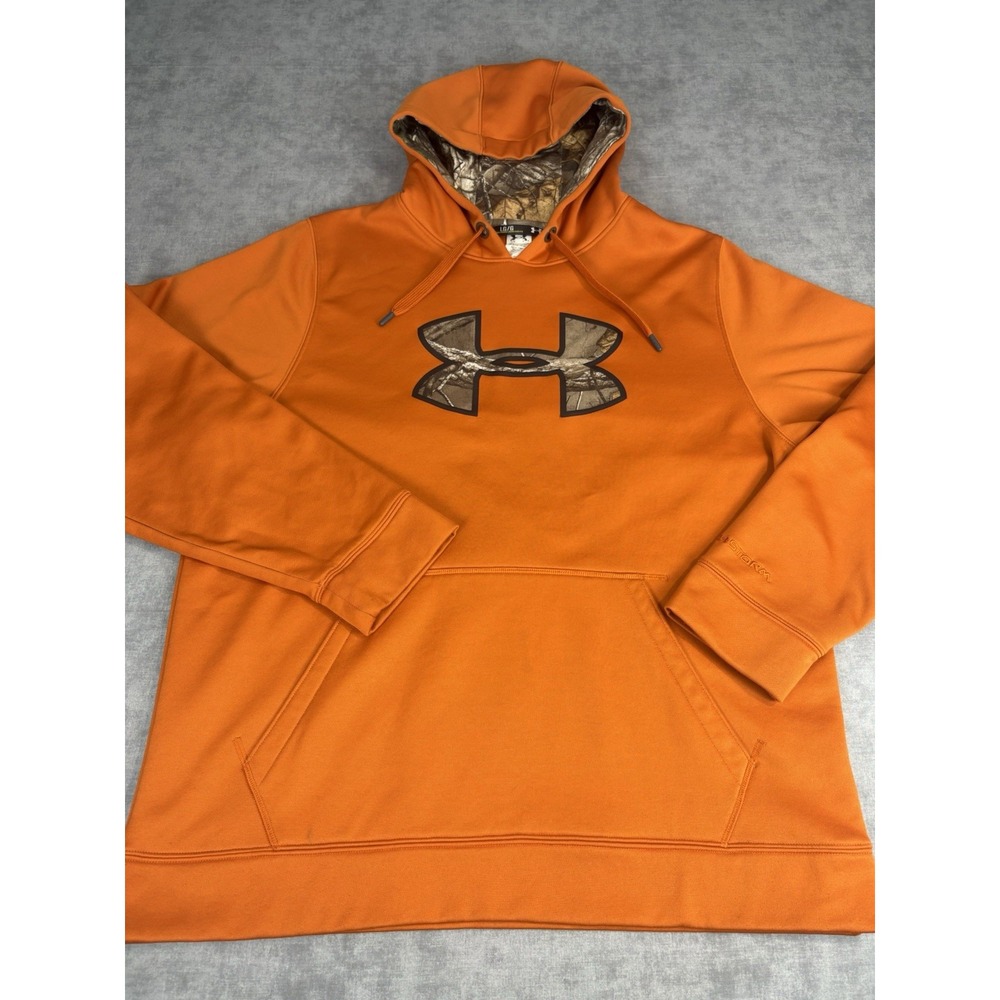 Under Armour Storm Hoodie Hunting Orange Camo Logo Mens Large Pullover